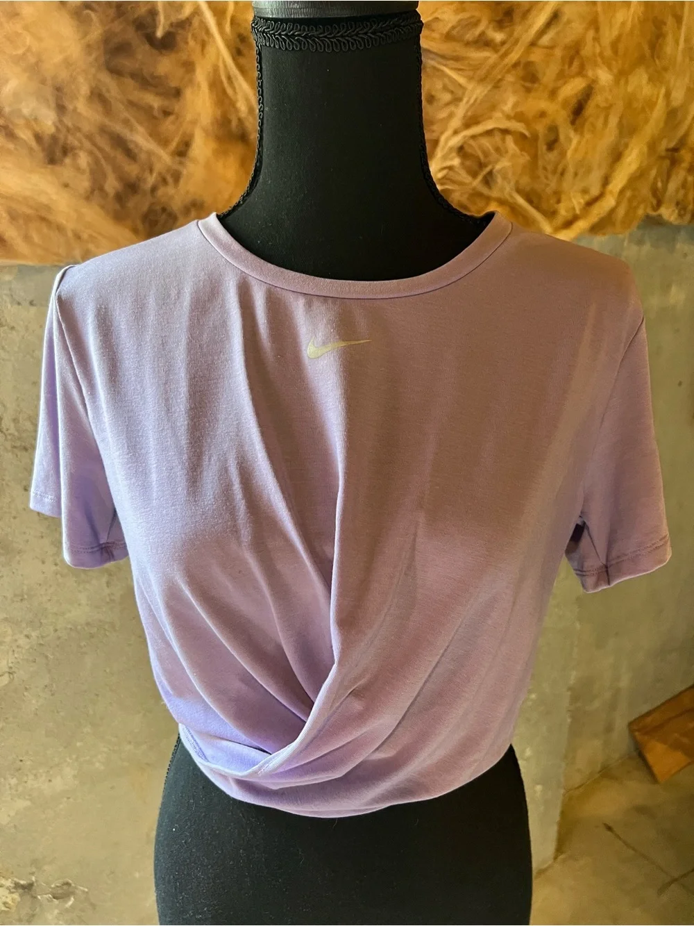 Nike Lavender Short Sleeve Faux Wrap Cropped Crew Tee
